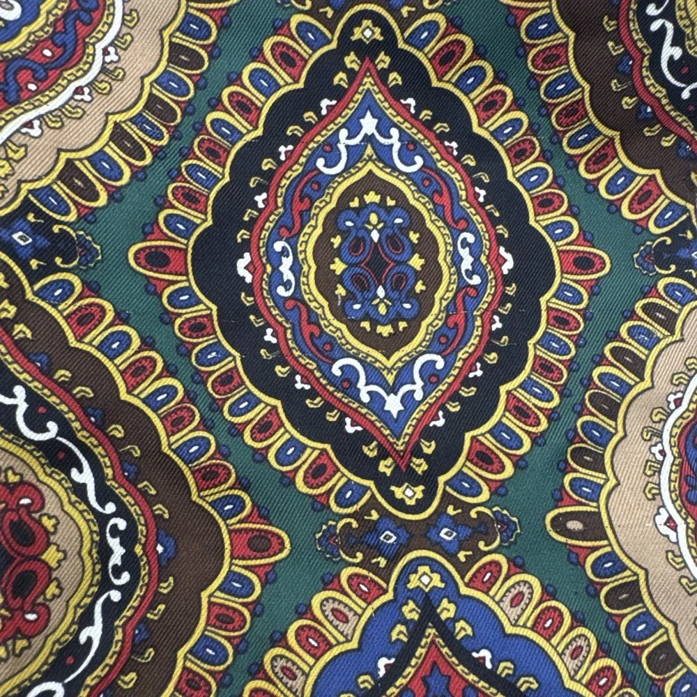 Talbots 100% Silk Fringe Scarf Green Paisley Medallion Print Women's Wrap